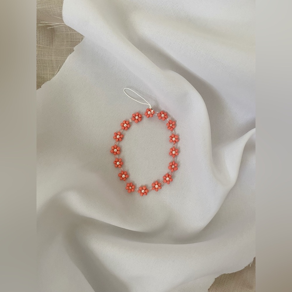 Coral Cute Flower Beaded Phone Charms W/strap